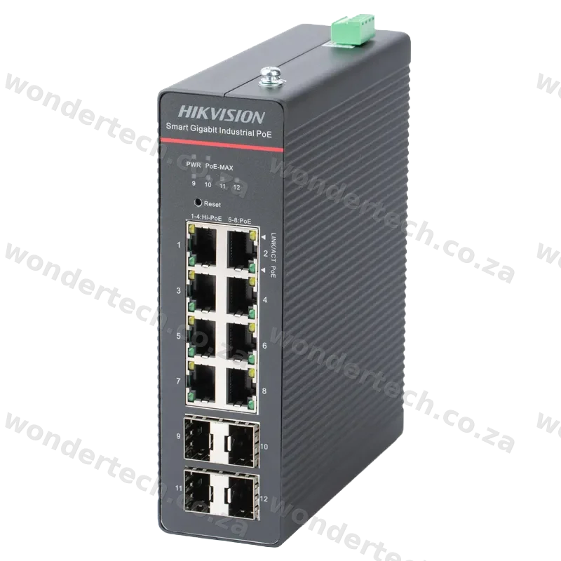 Industrial smart-managed 12 port gigabit POE switch, 8x Gbe POE ports, 4x Gb SFP ports (Excludes 48V PSU) - DRL-48V240W1EN