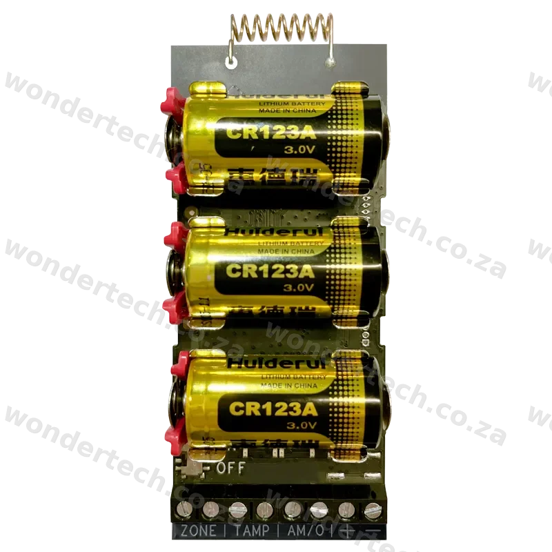 Wireless 1ch input transmitter 3.3VDC output for 3rd party low-power wireless detector  1 alarm input  3 CR123A batteries included